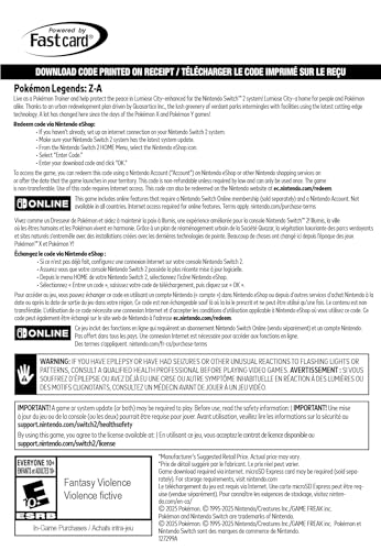 Pokémon™ Legends: Z-A (CAN Version)