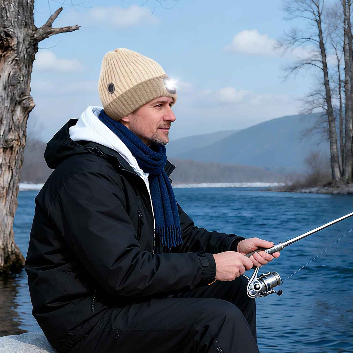 Heated Hat with Led Light, Knit Heated Beanie with 5V 4000mAH Rechargeable Battery Gifts for Men and Women