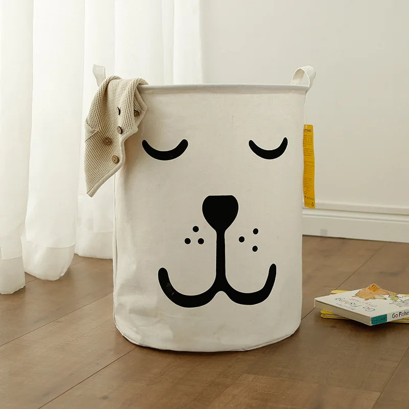 Cute Dog Laundry Basket Cotton Linen Waterproof Folding Storage Basket With Handle Kid Toy Clothes Portable Sundries Bin50×40