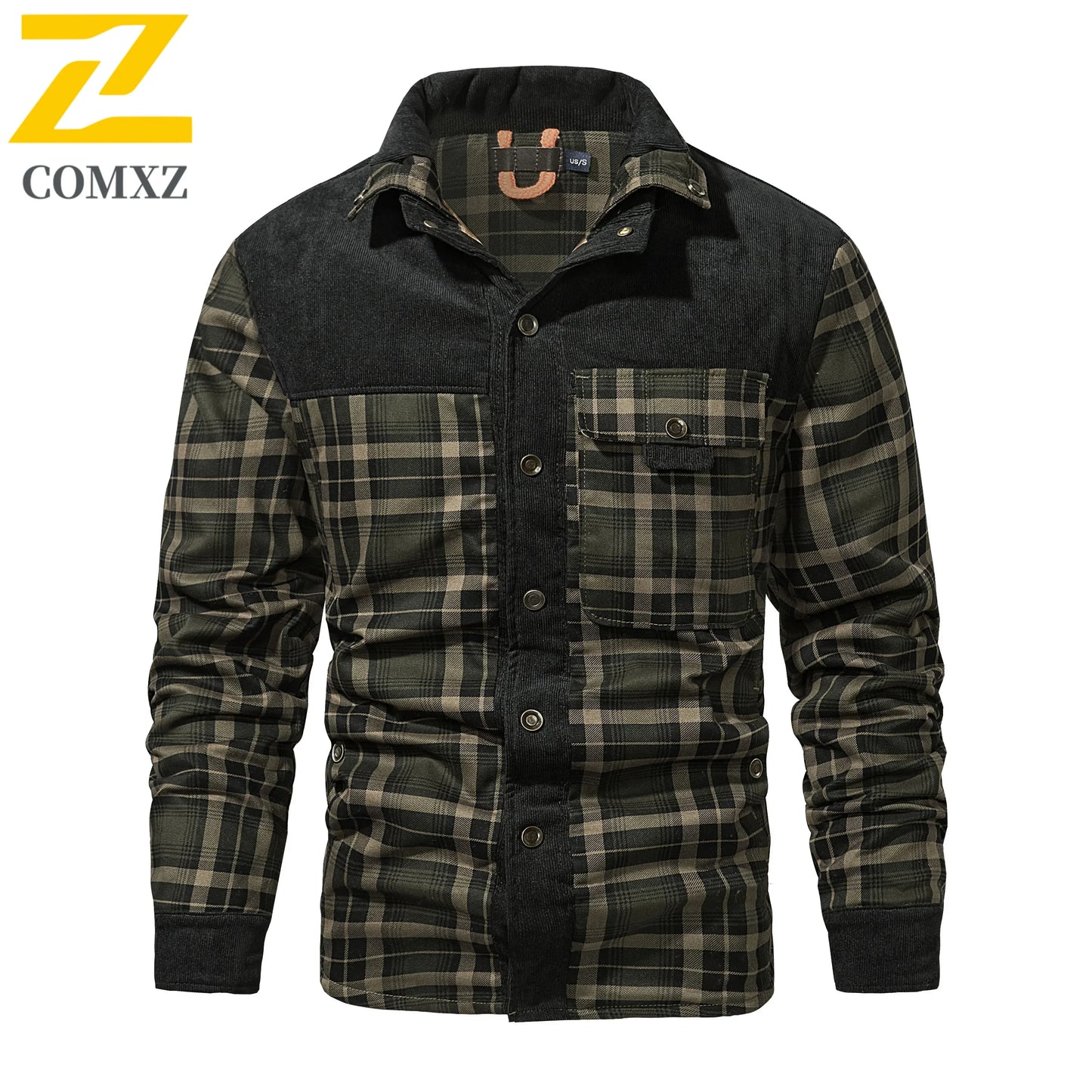 Mens Cotton Jacket Autumn Winter 2025 Check Print Warm Casual Business Office Lapel Coat Man Middle-aged Elderly Cotton Clothes