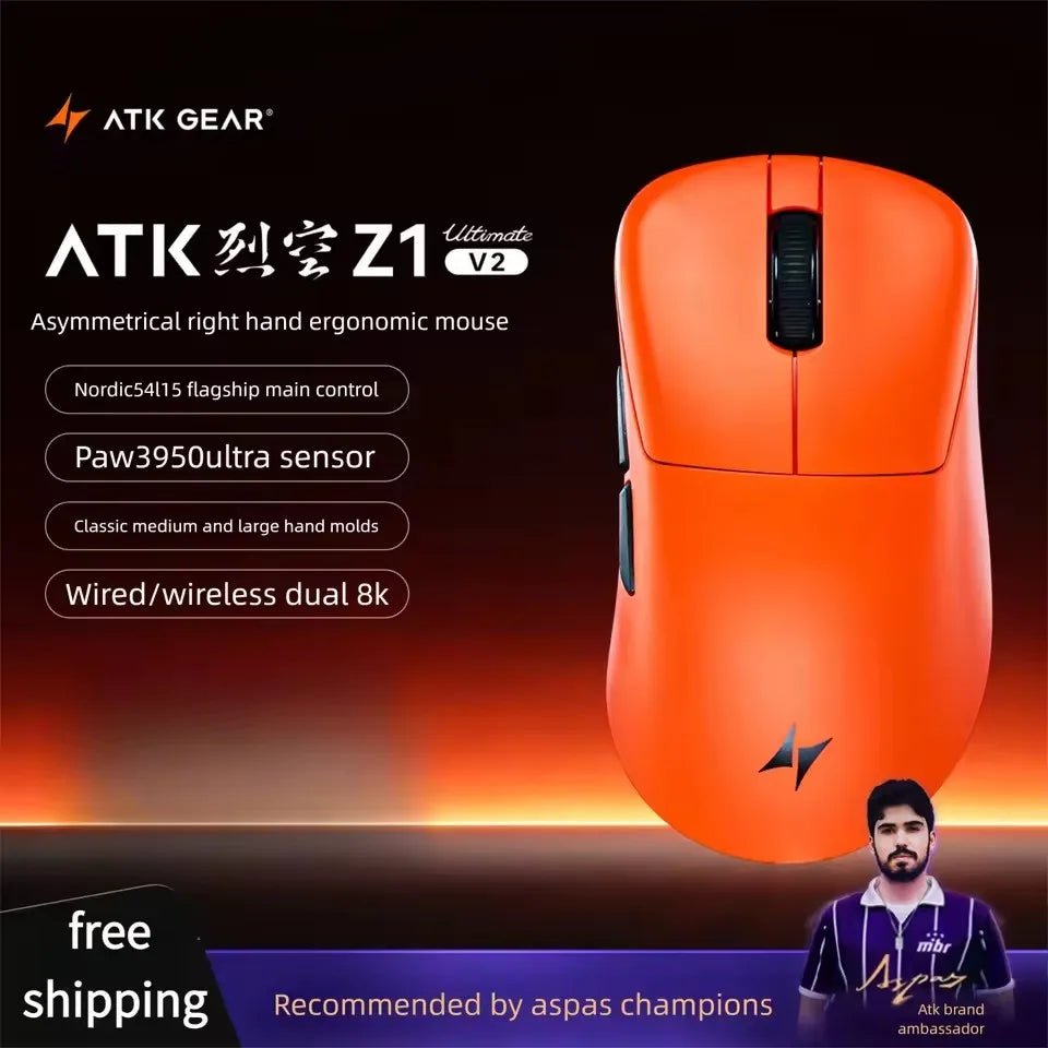 ATK Blazing Sky Z1 V2 Ultimate Wireless Gaming Mouse Dual Model 500mAh Lightweight Dual 8K Low Latency Ergonomics E-sports Mouse