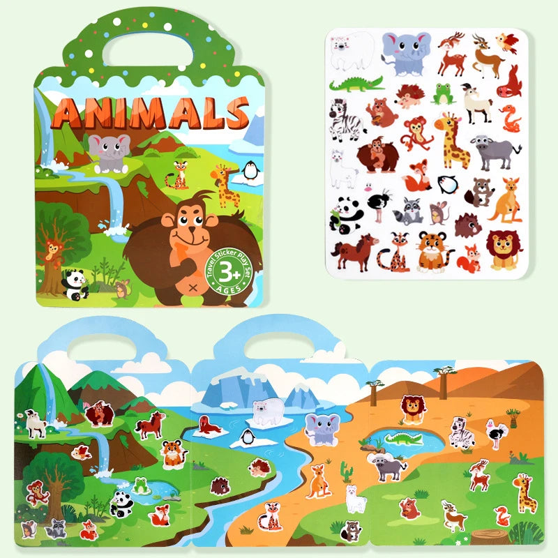 1 Book Jelly Sticker Book Quiet Book DIY Fun for Children's Scene Stickers Repeatedly Paste Puzzle Sticker Book