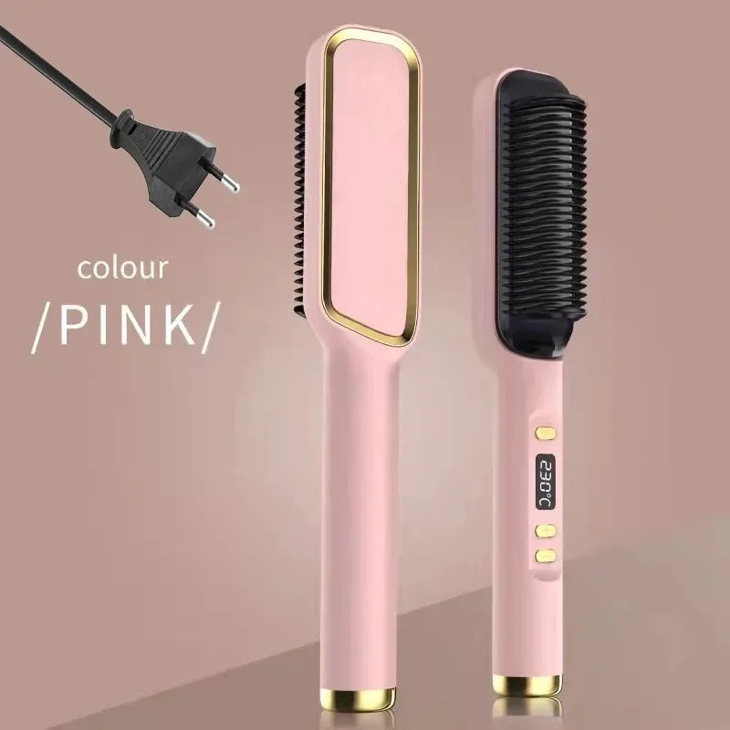 Electric Hair Straightener Brush Fast Heating Straightening Brush Hair Straightener with Anti-Scald Feature Straightener Comb