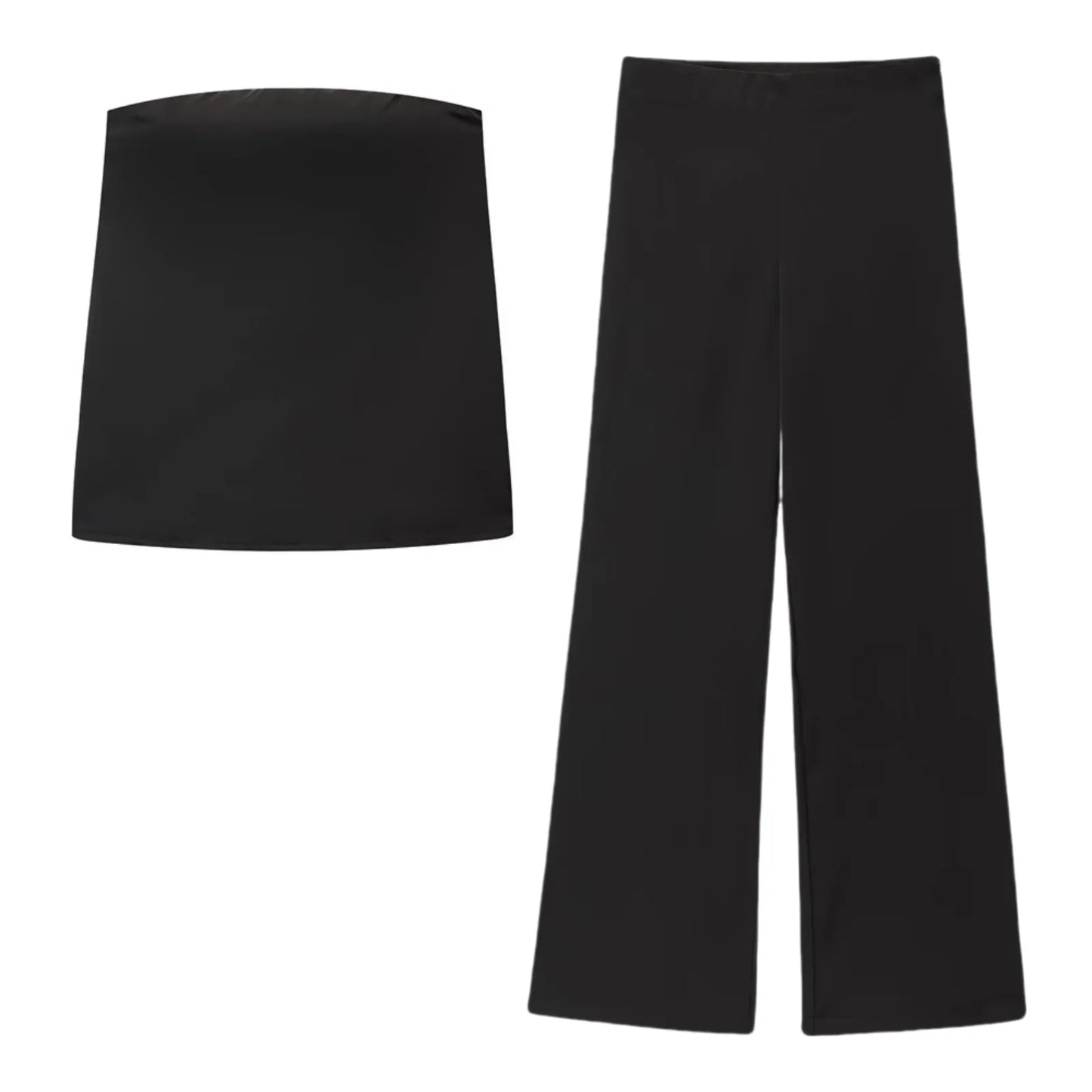 MYST&ZA2025 Summer New Women's Clothing Elegant Off Shoulder Silk Texture strapless Top+High Waist Slimming Pants Set