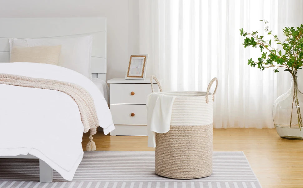 Large Size Laundry Basket,High Braided Rope Storage Basket,Suitable for Living Room、Bathroom、Bedroom Blanket、Toy、Dirty laundry