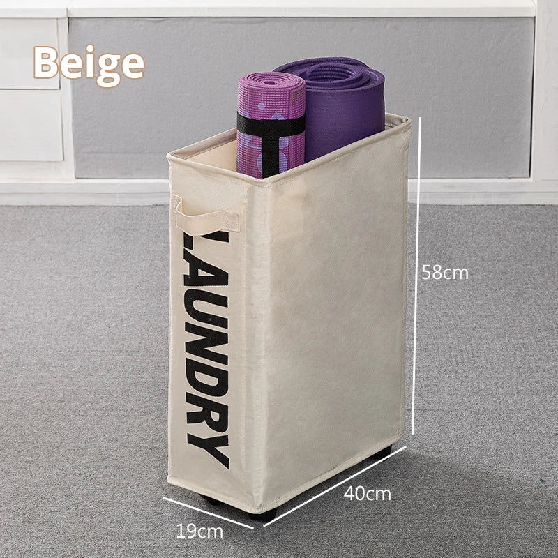 1pc 22" Rolling Slim Laundry BasketWithStandFoldable Waterproof Sorter AndOrganizerOn Wheels Tall Thin DirtyLaundryHamper Basket