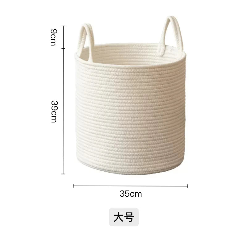 Solid White Laundry Basket Home Organization And Storage Baby Children Toy Storage Baskets Cotton Rope Woven Sundries Organizer