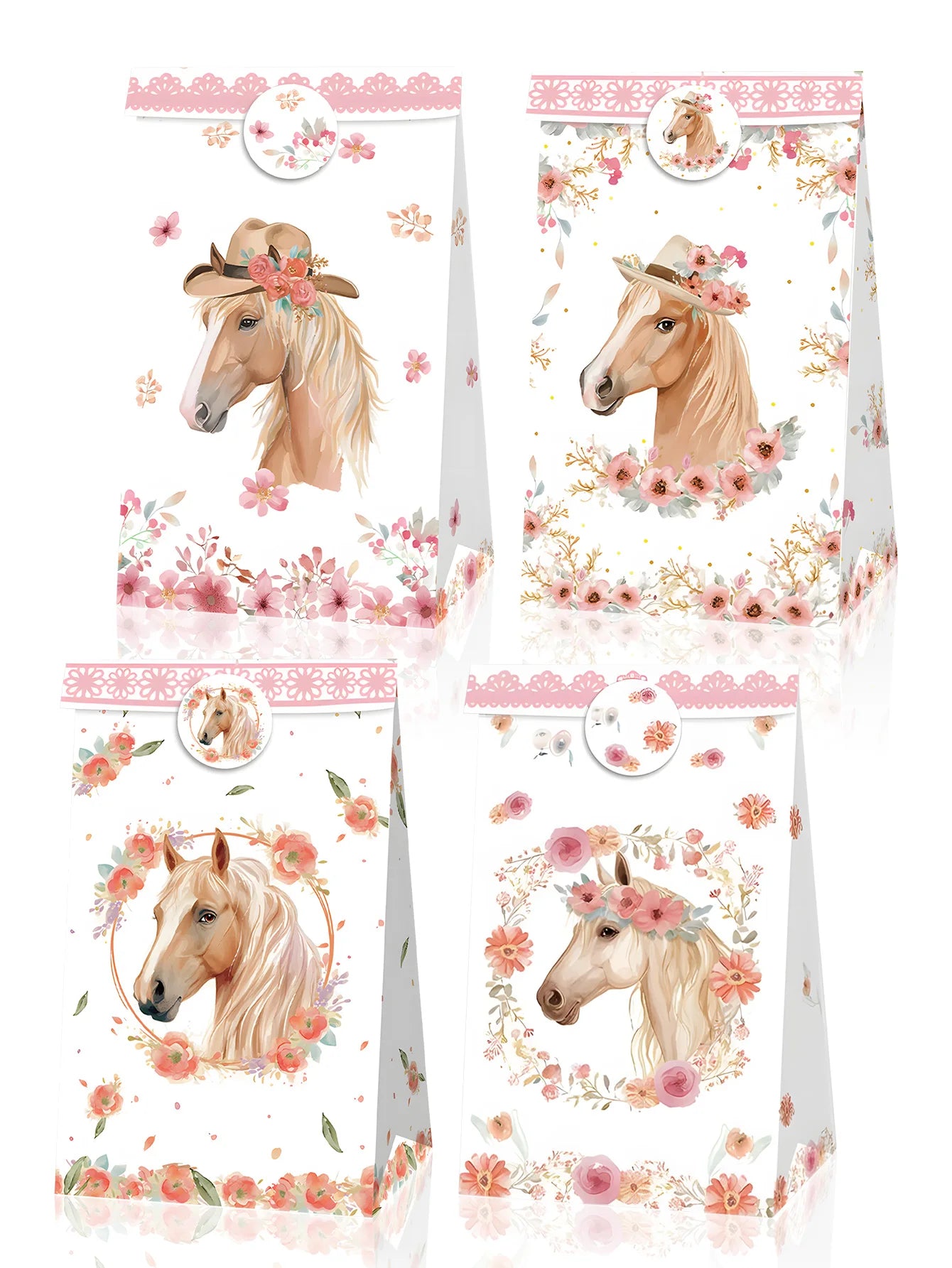 12 PCS Horse Party Favors Supplies Horse Party Bags Boxes Cowboy Gift Box Cookies Snacks Bags for Western Cowboy Cowgirl Themed