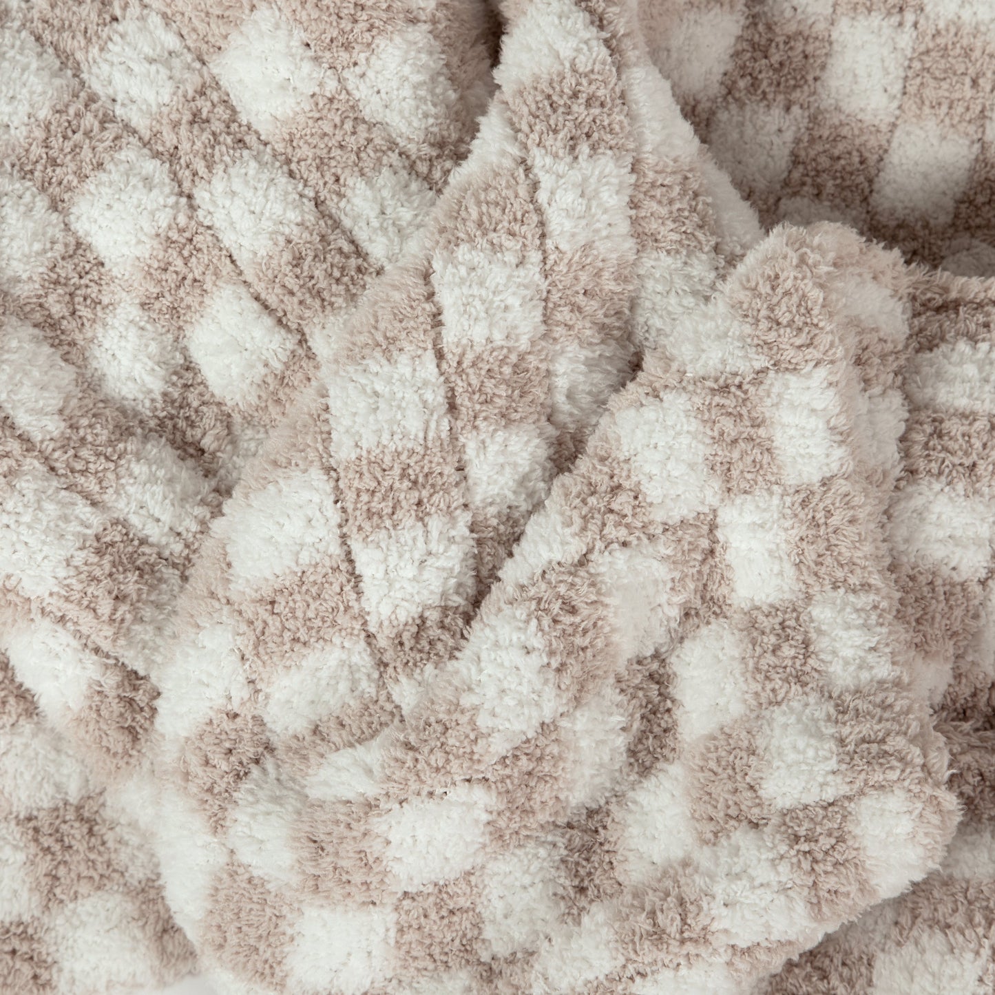 Blushing Beige & White Check Print Extended Throw