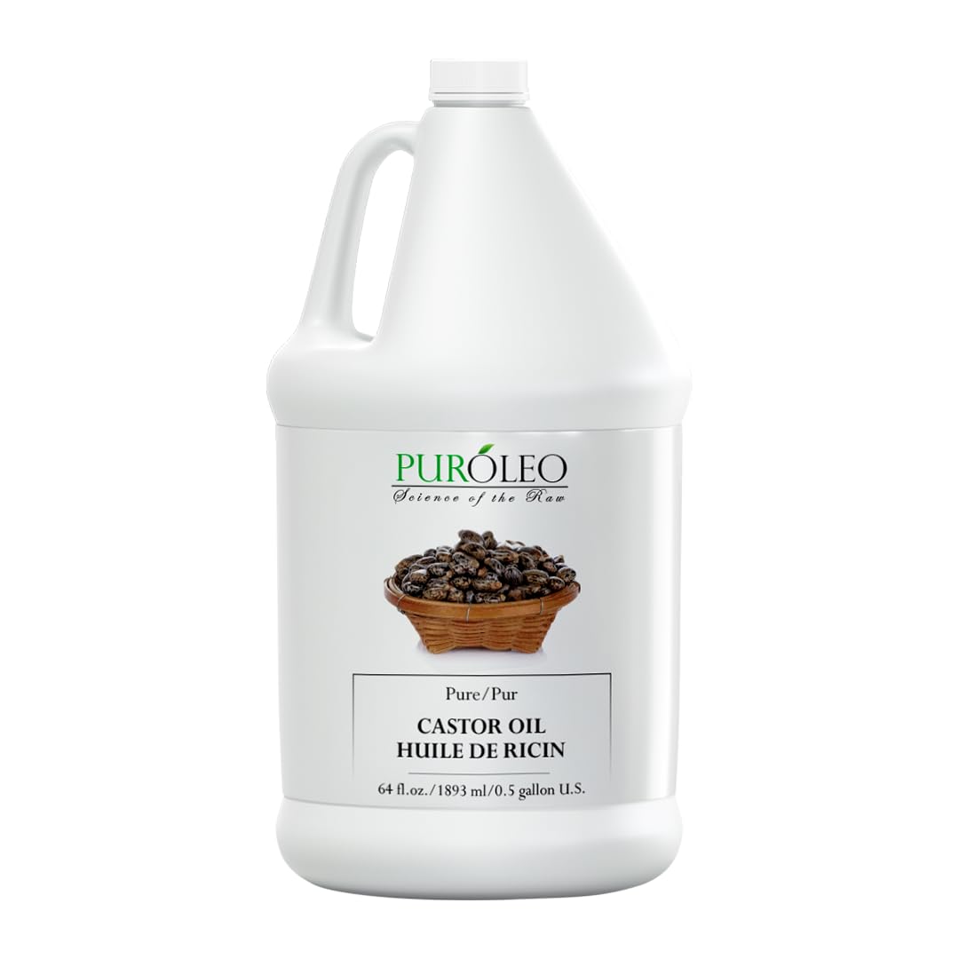 PUROLEO Castor Oil 64 Fl Oz/1900 ML (Packed In Canada) 100% Pure and Natural Hair, Lash, Beard, Eyelashes & Eyebrow Oil Black castor oil for brow lashes, Make eyelash serum, hair serum for dry hair and frizzy | huile de ricin pour huile de ricin pour chev