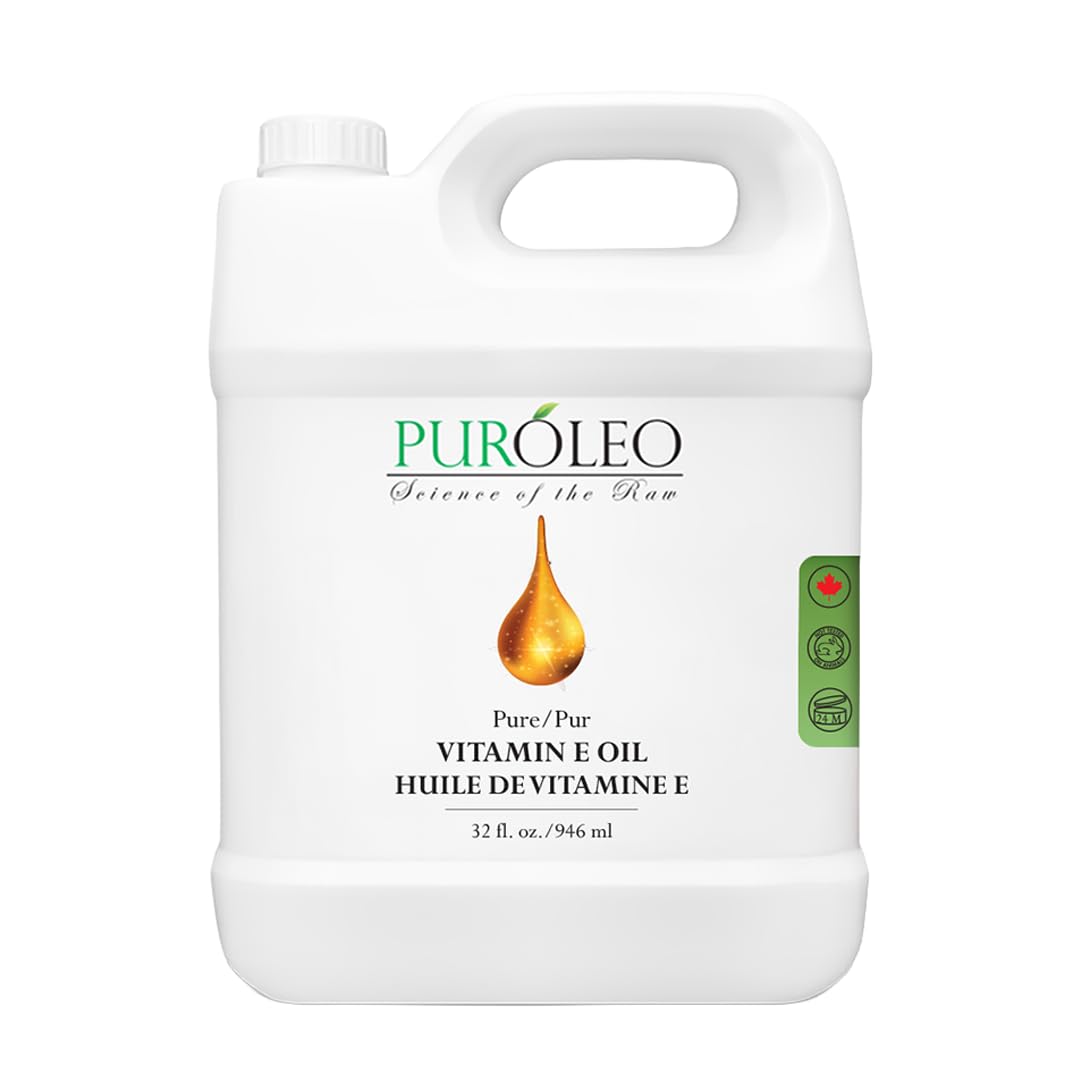 PUROLEO Vitamin E Oil 32 FL Oz/946 ML (Packed in Canada) Pure Vitamin E Oil for Skin, Hair, and Face. A versatile oil suitable for various personal care and cosmetic applications.