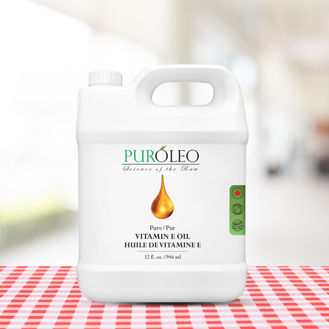 PUROLEO Vitamin E Oil 32 FL Oz/946 ML (Packed in Canada) Pure Vitamin E Oil for Skin, Hair, and Face. A versatile oil suitable for various personal care and cosmetic applications.