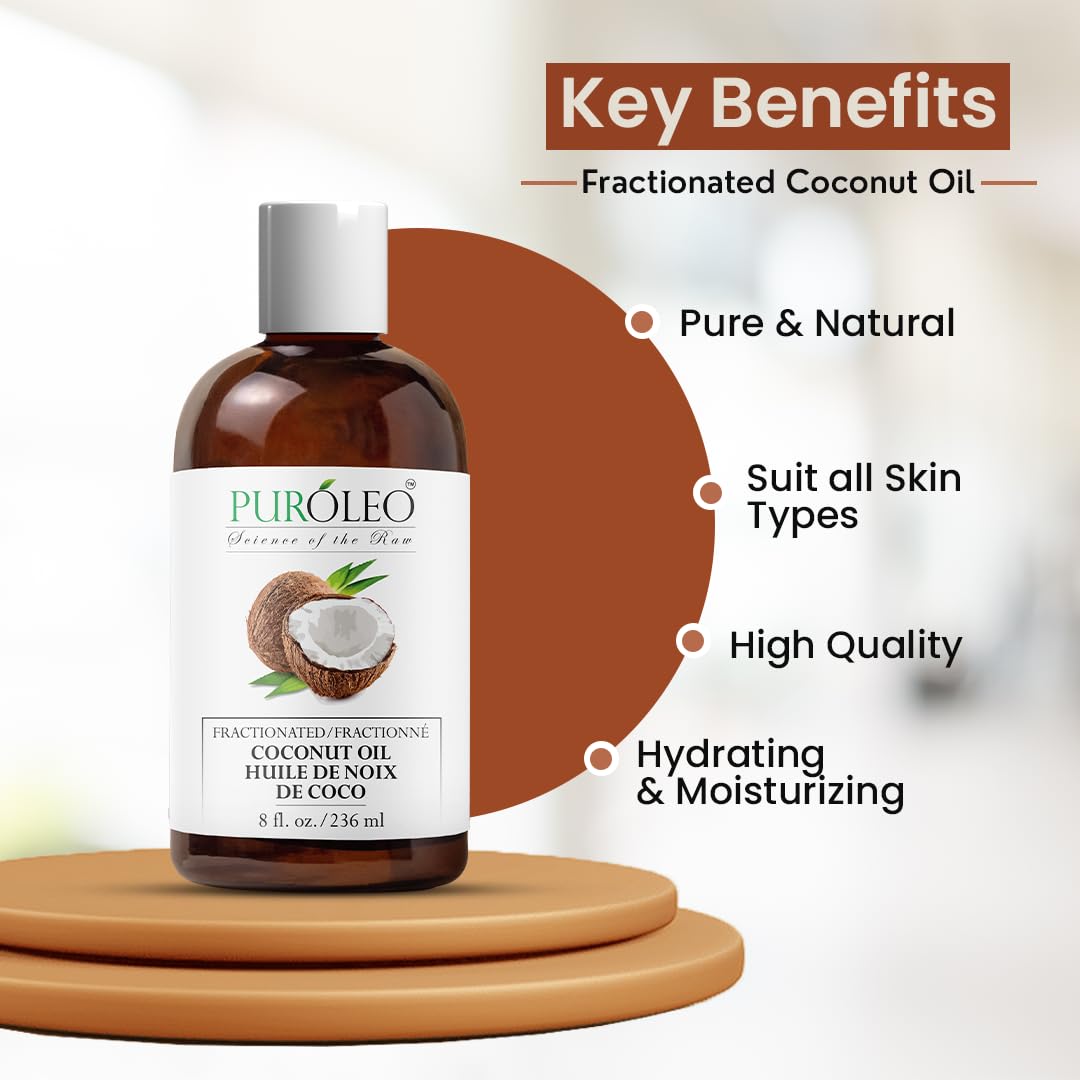 PUROLEO Fractionated Coconut Oil 64 Fl Oz/1900 ML (Packed In Canada) 100% Natural and odorless Moisturizer & Carrier Oil | Hair Skin Body, Aromatherapy, Massage, Makeup Remover | huile de coco, huile massage
