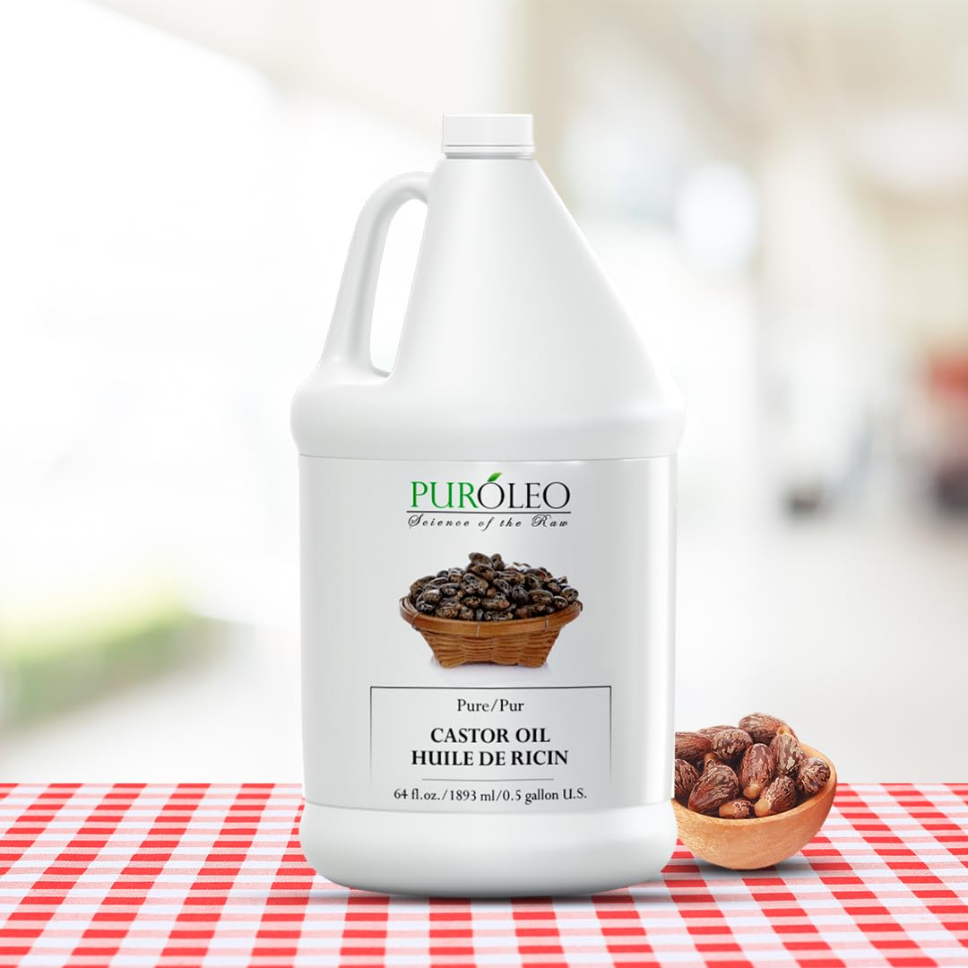 PUROLEO Castor Oil 64 Fl Oz/1900 ML (Packed In Canada) 100% Pure and Natural Hair, Lash, Beard, Eyelashes & Eyebrow Oil Black castor oil for brow lashes, Make eyelash serum, hair serum for dry hair and frizzy | huile de ricin pour huile de ricin pour chev