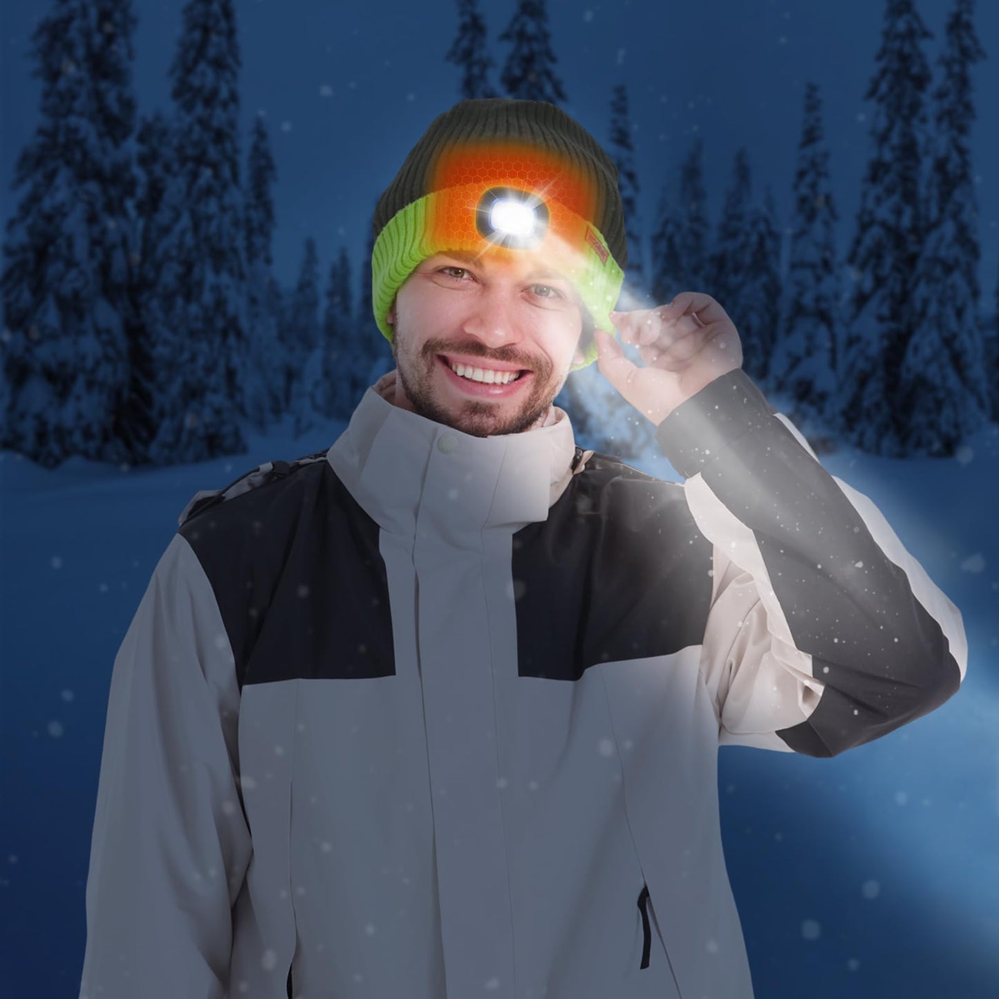 Heated Hat with Led Light, Knit Heated Beanie with 5V 4000mAH Rechargeable Battery Gifts for Men and Women