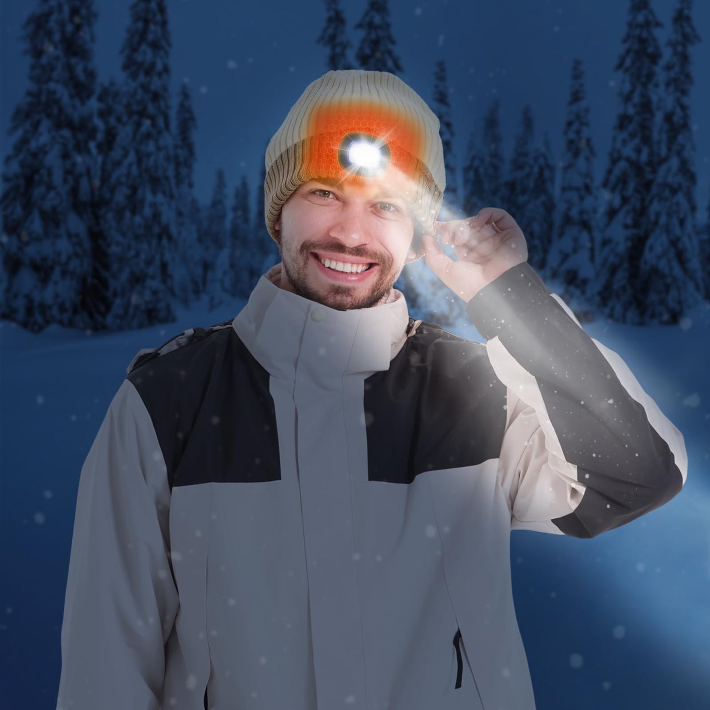 Heated Hat with Led Light, Knit Heated Beanie with 5V 4000mAH Rechargeable Battery Gifts for Men and Women