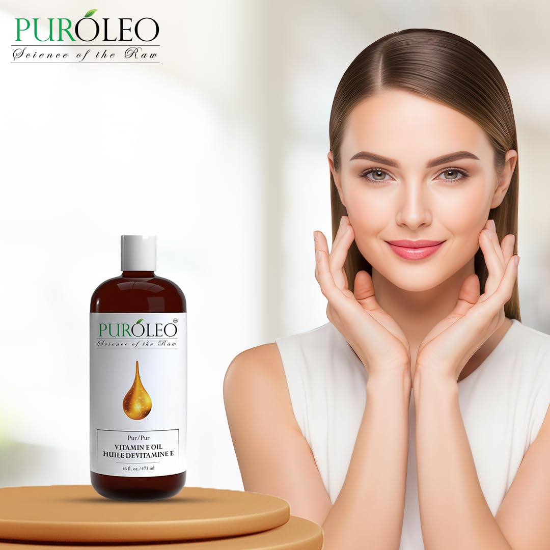 PUROLEO Vitamin E Oil 32 FL Oz/946 ML (Packed in Canada) Pure Vitamin E Oil for Skin, Hair, and Face. A versatile oil suitable for various personal care and cosmetic applications.