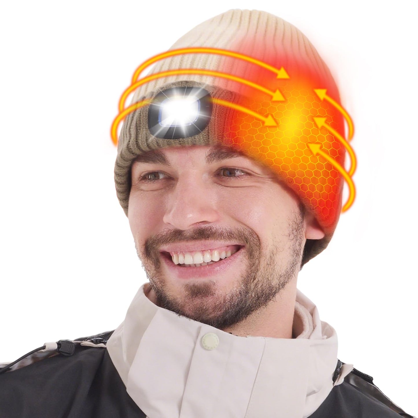 Heated Hat with Led Light, Knit Heated Beanie with 5V 4000mAH Rechargeable Battery Gifts for Men and Women