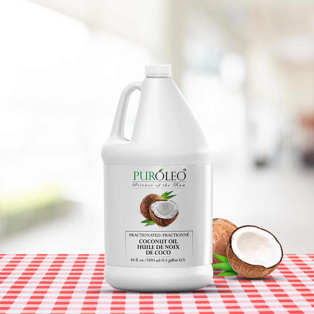 PUROLEO Fractionated Coconut Oil 64 Fl Oz/1900 ML (Packed In Canada) 100% Natural and odorless Moisturizer & Carrier Oil | Hair Skin Body, Aromatherapy, Massage, Makeup Remover | huile de coco, huile massage