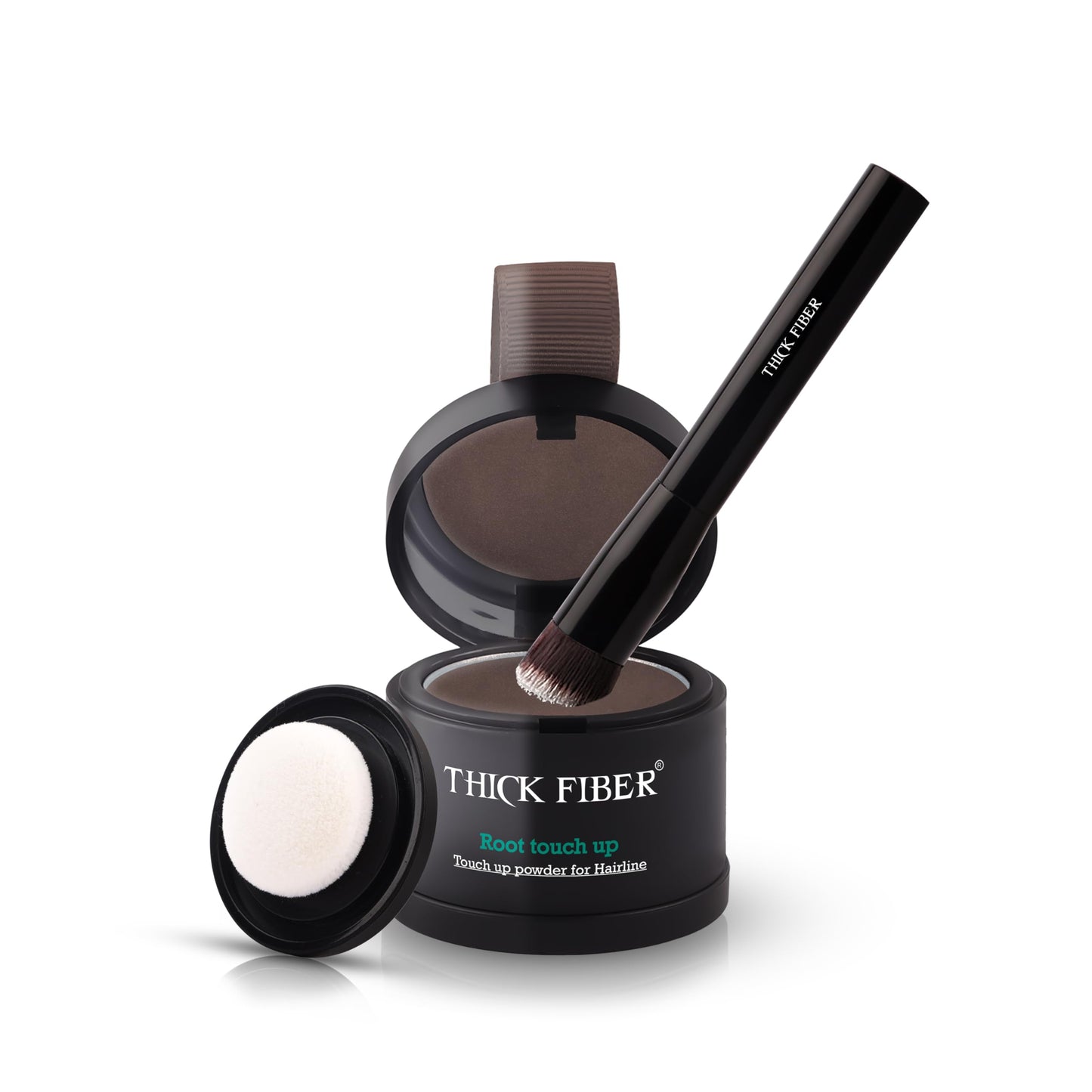 THICK FIBER Root Touch Up & Hairline Powder with Brush 4g – Covers Grey Roots & Thinning Hair – Sweat & Water Resistant – Hair Concealer for Bald Spots & Fill-In (Black) for Women & Men