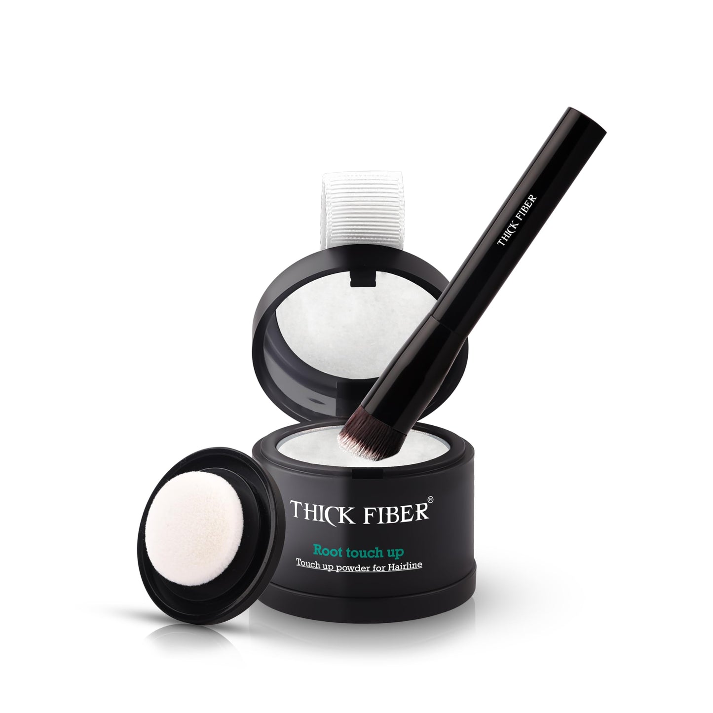 THICK FIBER Root Touch Up & Hairline Powder with Brush 4g – Covers Grey Roots & Thinning Hair – Sweat & Water Resistant – Hair Concealer for Bald Spots & Fill-In (Black) for Women & Men