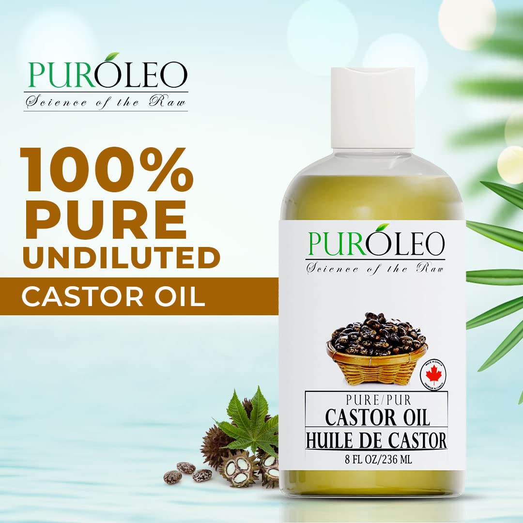 PUROLEO Castor Oil 64 Fl Oz/1900 ML (Packed In Canada) 100% Pure and Natural Hair, Lash, Beard, Eyelashes & Eyebrow Oil Black castor oil for brow lashes, Make eyelash serum, hair serum for dry hair and frizzy | huile de ricin pour huile de ricin pour chev