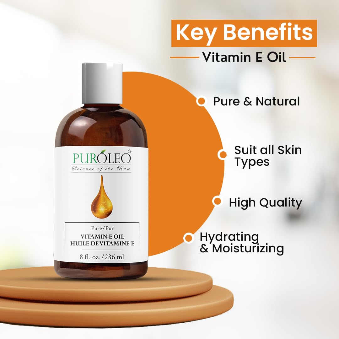 PUROLEO Vitamin E Oil 32 FL Oz/946 ML (Packed in Canada) Pure Vitamin E Oil for Skin, Hair, and Face. A versatile oil suitable for various personal care and cosmetic applications.