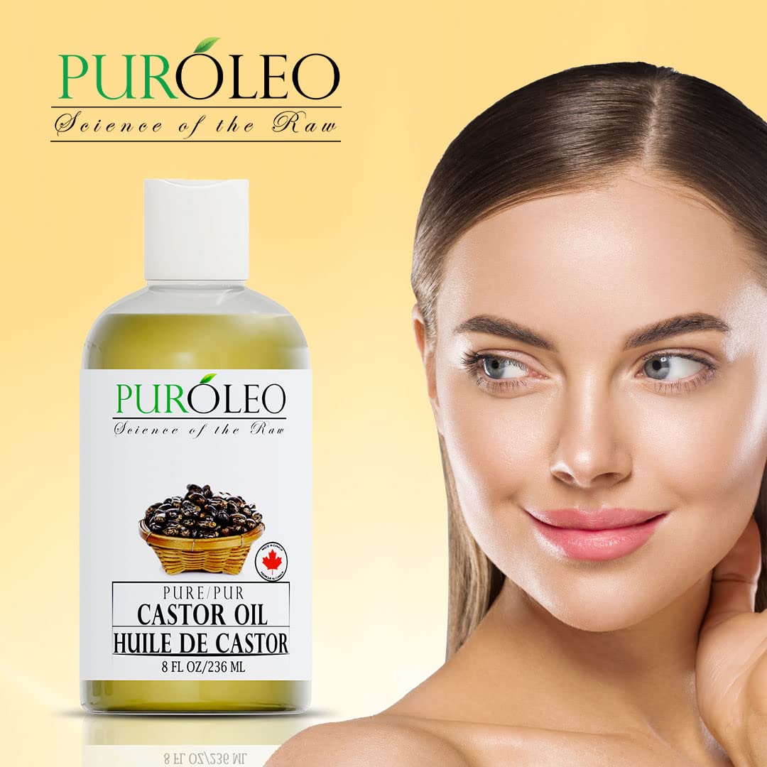 PUROLEO Castor Oil 64 Fl Oz/1900 ML (Packed In Canada) 100% Pure and Natural Hair, Lash, Beard, Eyelashes & Eyebrow Oil Black castor oil for brow lashes, Make eyelash serum, hair serum for dry hair and frizzy | huile de ricin pour huile de ricin pour chev