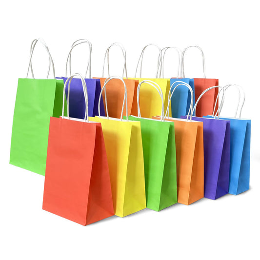 24Pcs Colorful Paper Gift Bags with Handles, 5.25x3.7x7.87" kids Goodie Bag Bulk, Small Party Favor Bags for Businesses, Wedding, Birthday, Party Supplies and Gifts, Halloween Trick-or-Treat (Colorful)