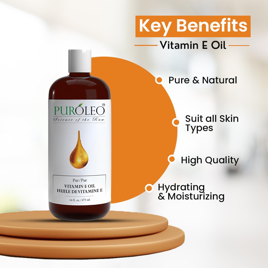 PUROLEO Vitamin E Oil 32 FL Oz/946 ML (Packed in Canada) Pure Vitamin E Oil for Skin, Hair, and Face. A versatile oil suitable for various personal care and cosmetic applications.