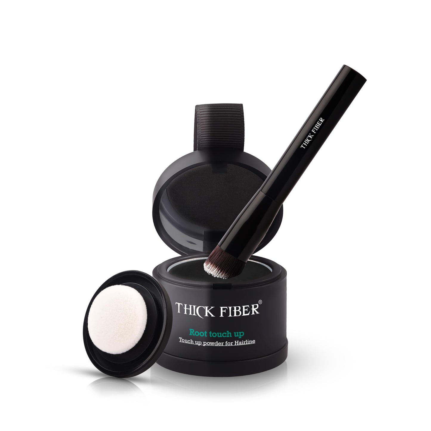 THICK FIBER Root Touch Up & Hairline Powder with Brush 4g – Covers Grey Roots & Thinning Hair – Sweat & Water Resistant – Hair Concealer for Bald Spots & Fill-In (Black) for Women & Men