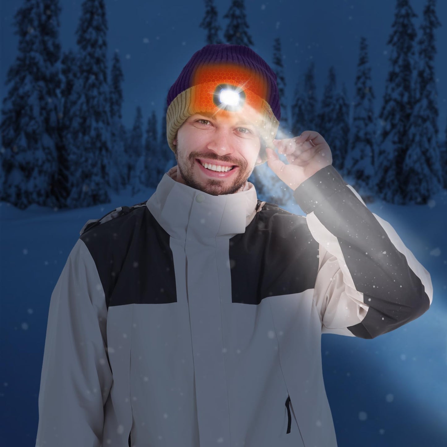 Heated Hat with Led Light, Knit Heated Beanie with 5V 4000mAH Rechargeable Battery Gifts for Men and Women