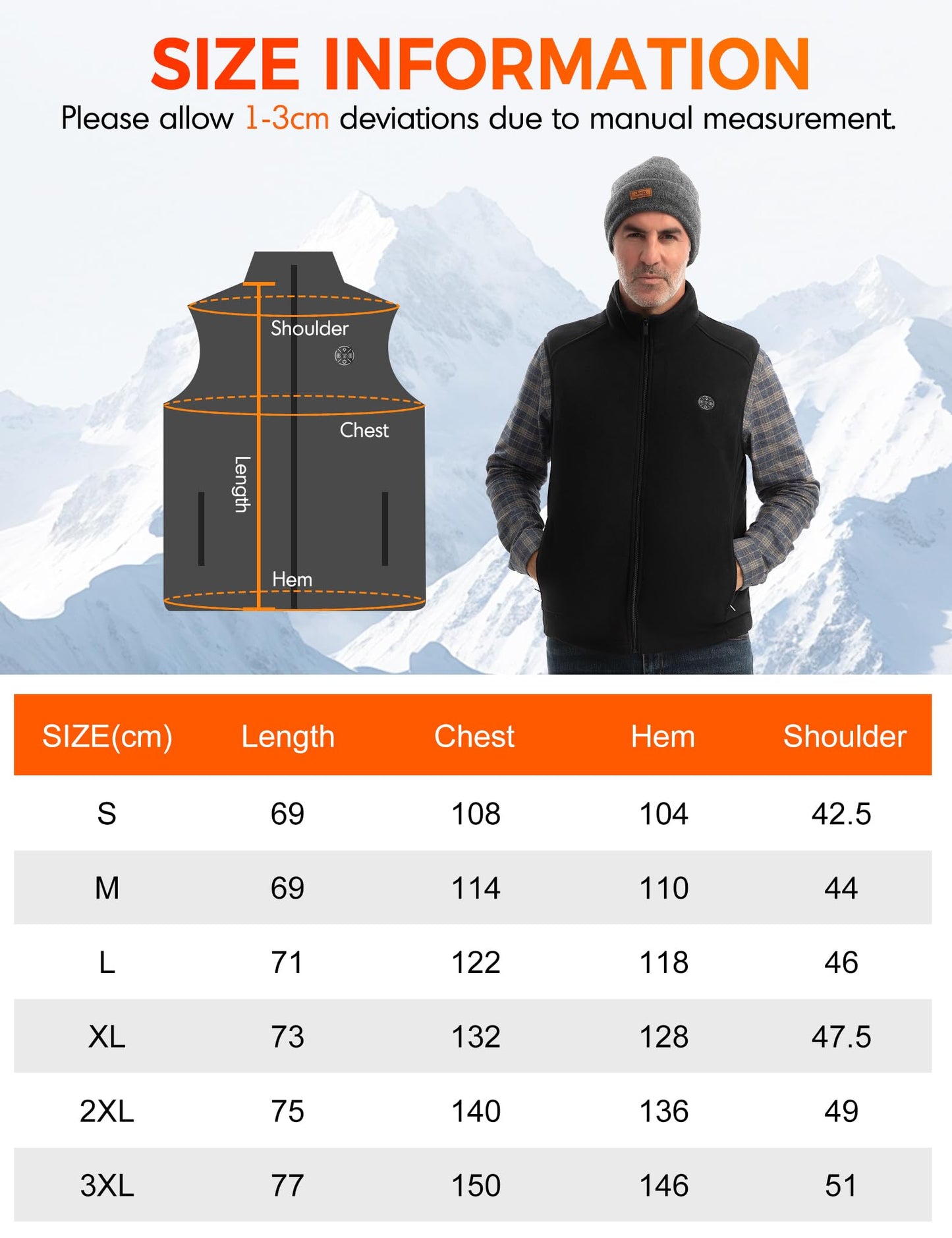 Men's Heated Fleece Vest with Battery Pack 16000mAh/7.4V | 15-Zone Warming Rechargeable Heating Vests for Winter