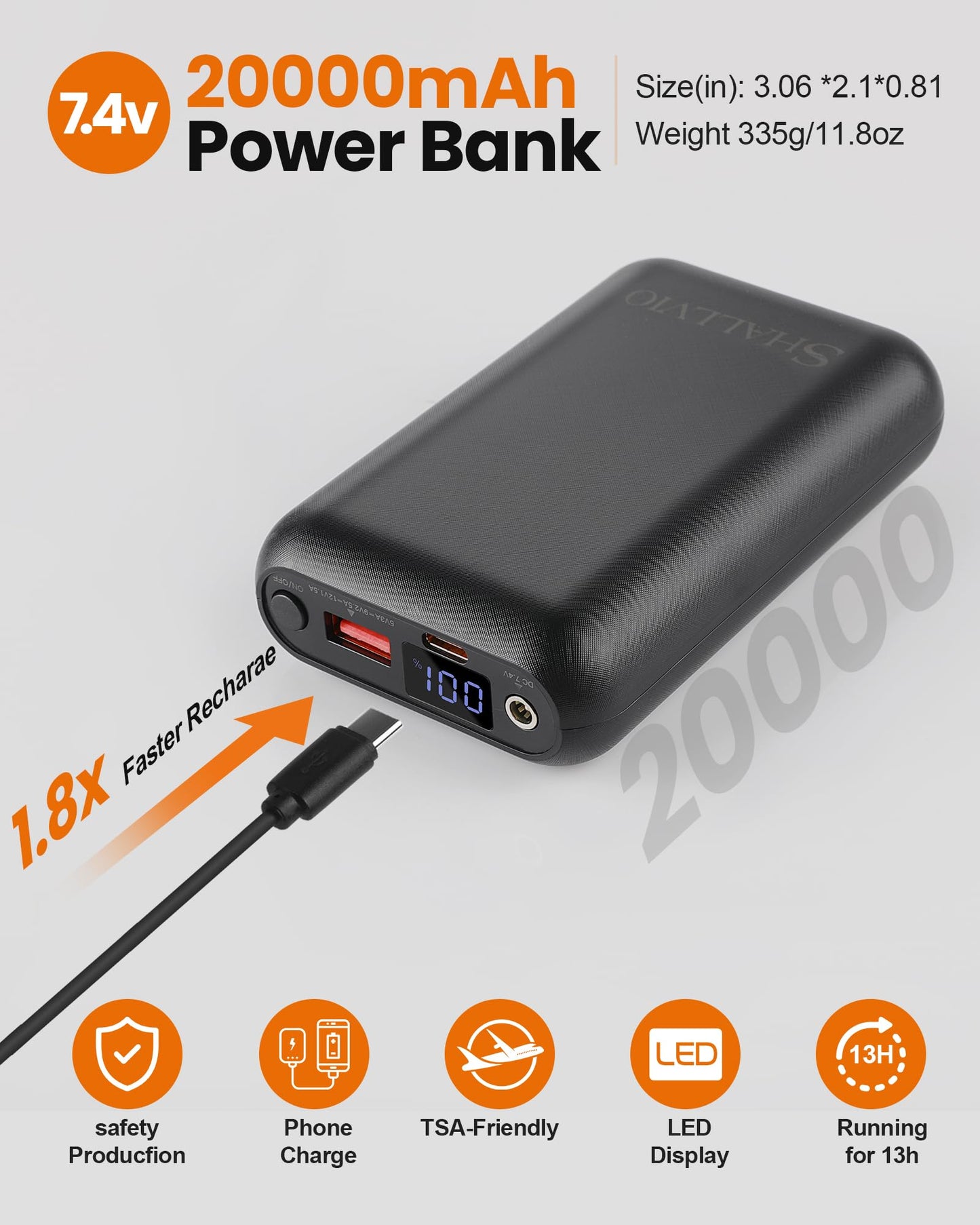 Men's Lightweight Heated Vest with 20000mAh 7.4V Battery Pack， Water-Resistant Electric Warming Heating Vest