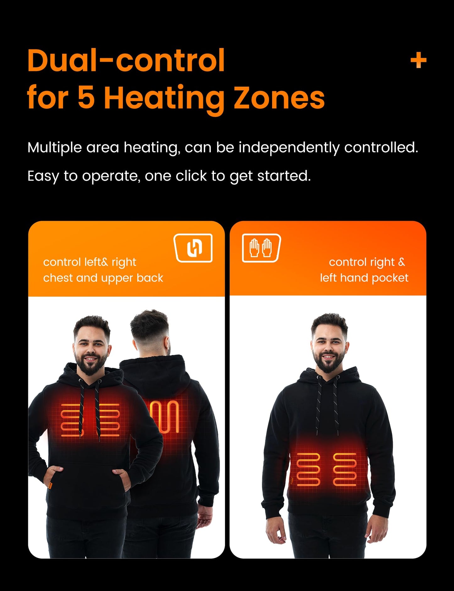 HENNCHEE Heated Hoodies for Men Women with Battery Pack, Heated Pullover Unisex Sweatshirt Heating Jacket