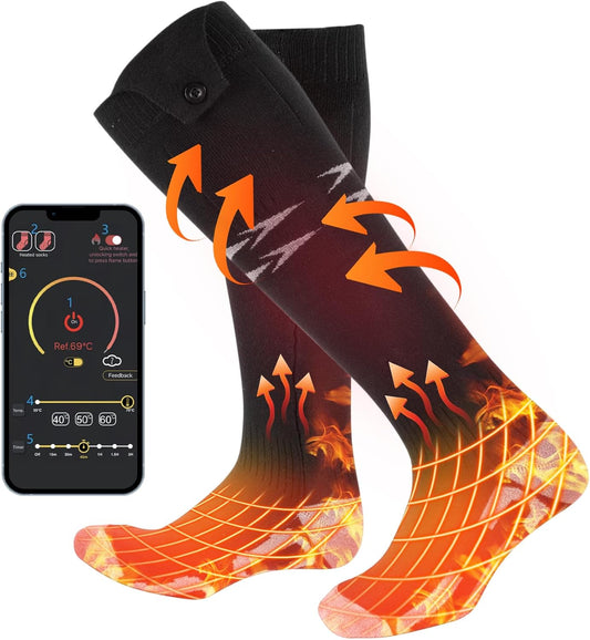 Ninonly Heated Socks for Women Men, APP Control 5000mA Heated Socks Warm Thermal Sock, 3 Heating Settings Winter Foot Warmer Socks for Hunting Camping Skiing Hiking Outdoors