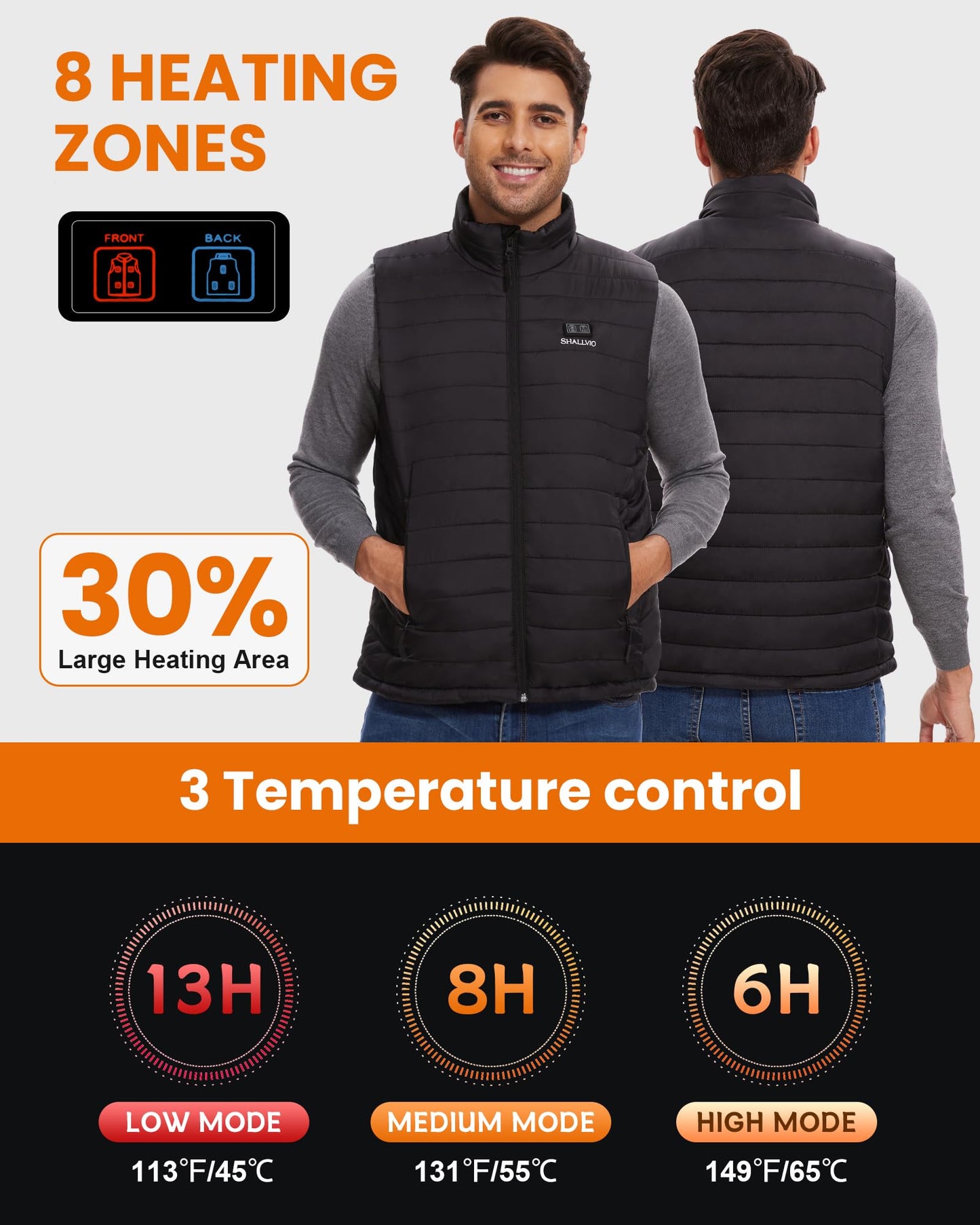 Men's Lightweight Heated Vest with 20000mAh 7.4V Battery Pack， Water-Resistant Electric Warming Heating Vest