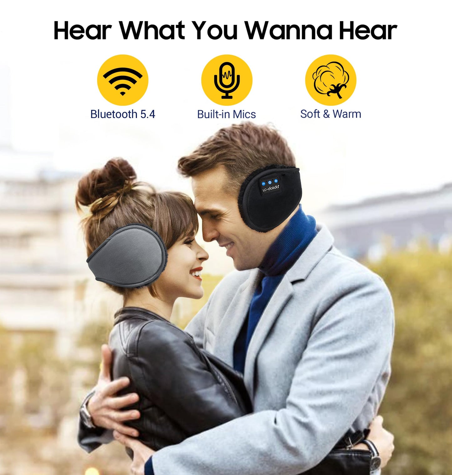 LC-dolida Earmuff Headphones Bluetooth Winter Ear Muffs Ear Warmer Headband for Men/Women/Kids Outdoor Biking Skating Hiking