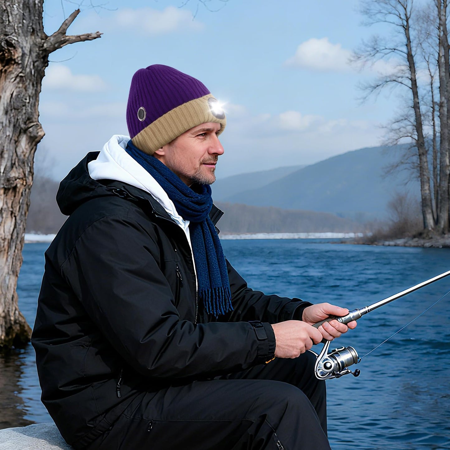 Heated Hat with Led Light, Knit Heated Beanie with 5V 4000mAH Rechargeable Battery Gifts for Men and Women