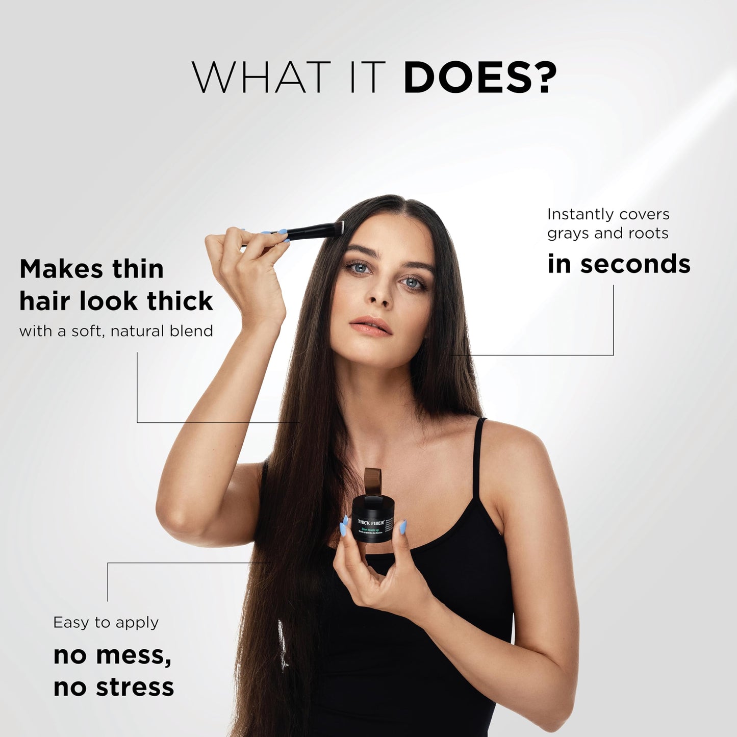 THICK FIBER Root Touch Up & Hairline Powder with Brush 4g – Covers Grey Roots & Thinning Hair – Sweat & Water Resistant – Hair Concealer for Bald Spots & Fill-In (Black) for Women & Men