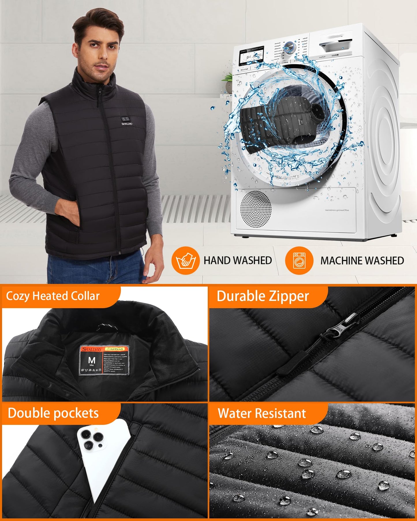 Men's Lightweight Heated Vest with 20000mAh 7.4V Battery Pack， Water-Resistant Electric Warming Heating Vest