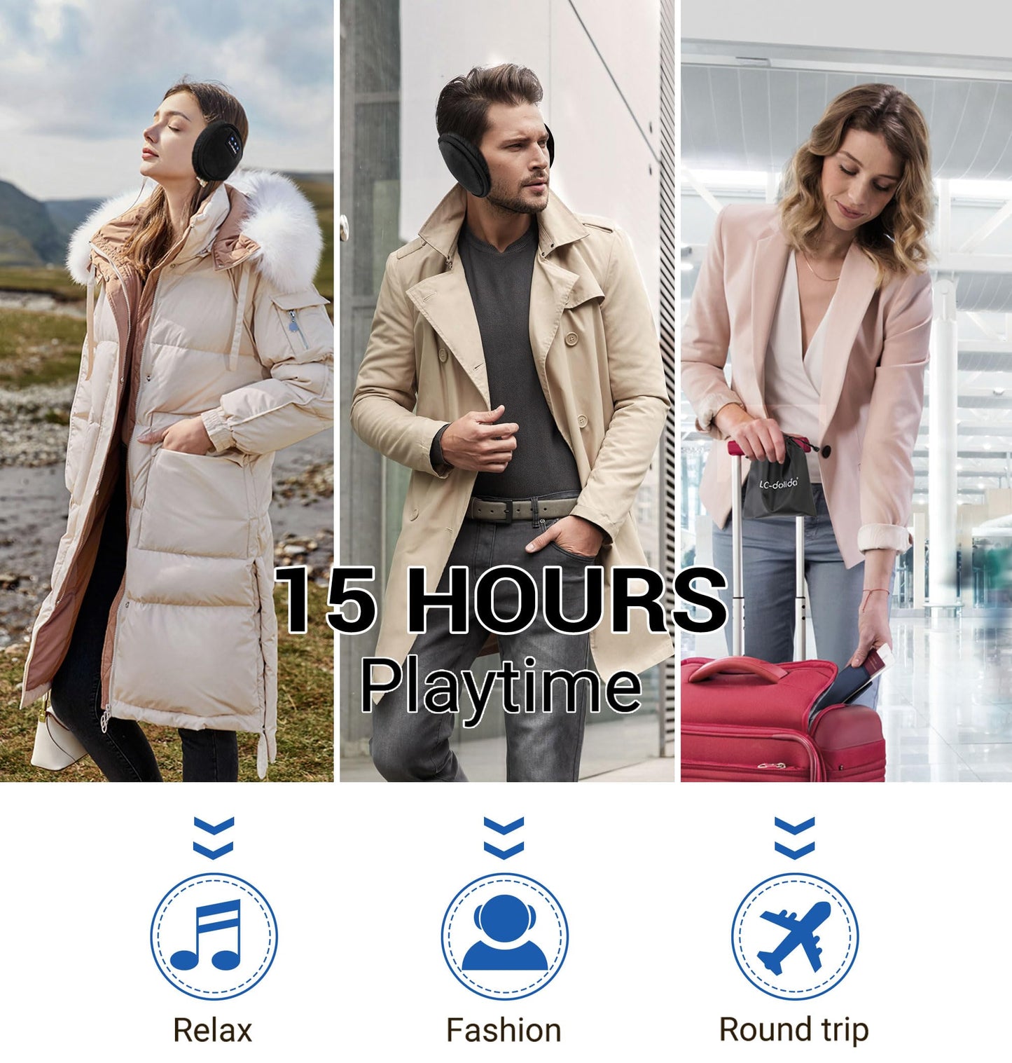 LC-dolida Earmuff Headphones Bluetooth Winter Ear Muffs Ear Warmer Headband for Men/Women/Kids Outdoor Biking Skating Hiking