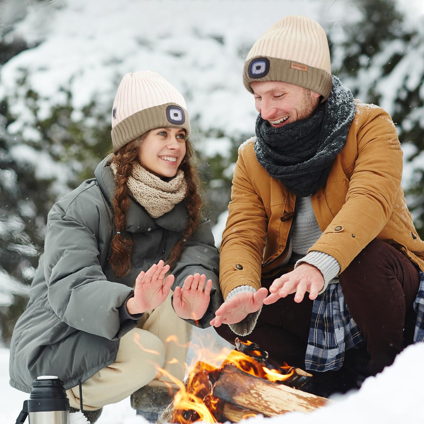 Heated Hat with Led Light, Knit Heated Beanie with 5V 4000mAH Rechargeable Battery Gifts for Men and Women