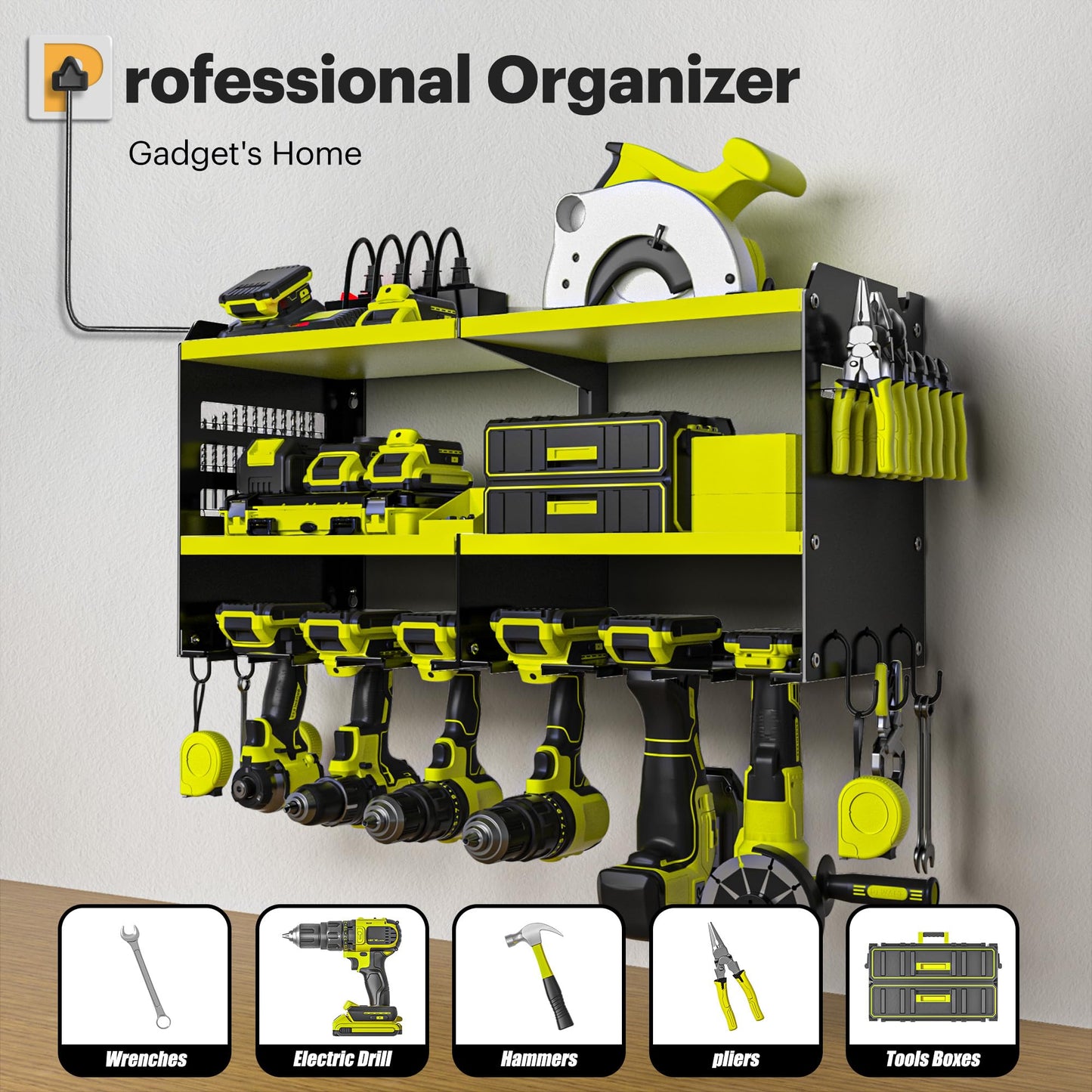 Power Tool Organizer with Charging Station