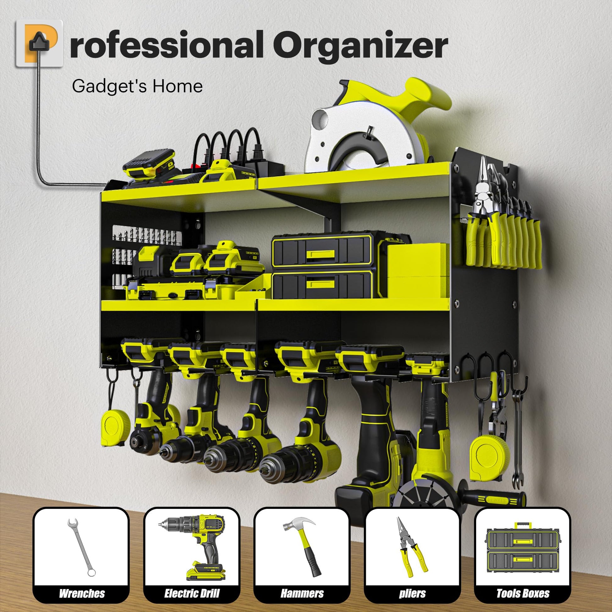 Power Tool Organizer with Charging Station