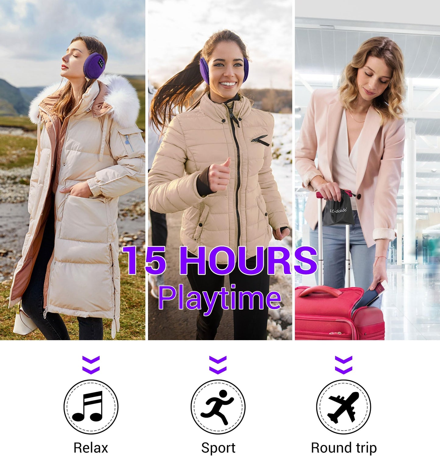 LC-dolida Earmuff Headphones Bluetooth Winter Ear Muffs Ear Warmer Headband for Men/Women/Kids Outdoor Biking Skating Hiking