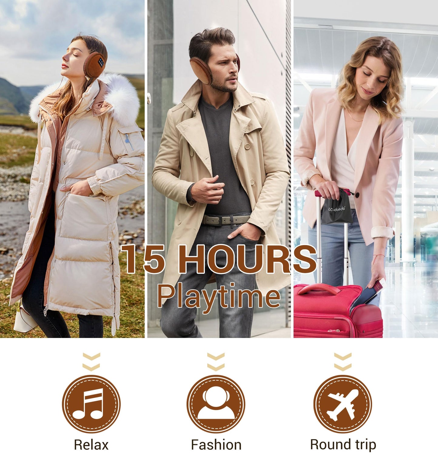 LC-dolida Earmuff Headphones Bluetooth Winter Ear Muffs Ear Warmer Headband for Men/Women/Kids Outdoor Biking Skating Hiking