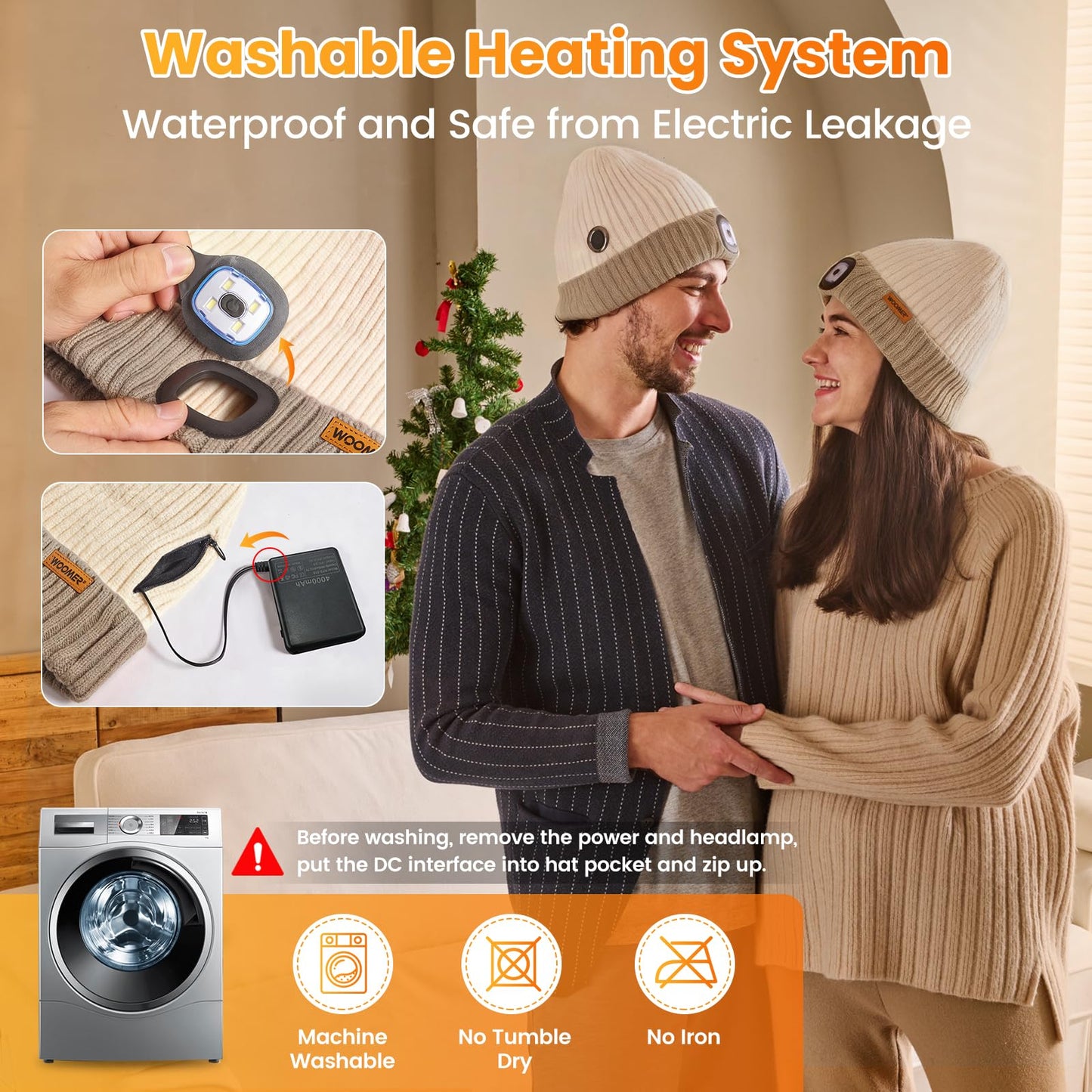 Heated Hat with Led Light, Knit Heated Beanie with 5V 4000mAH Rechargeable Battery Gifts for Men and Women