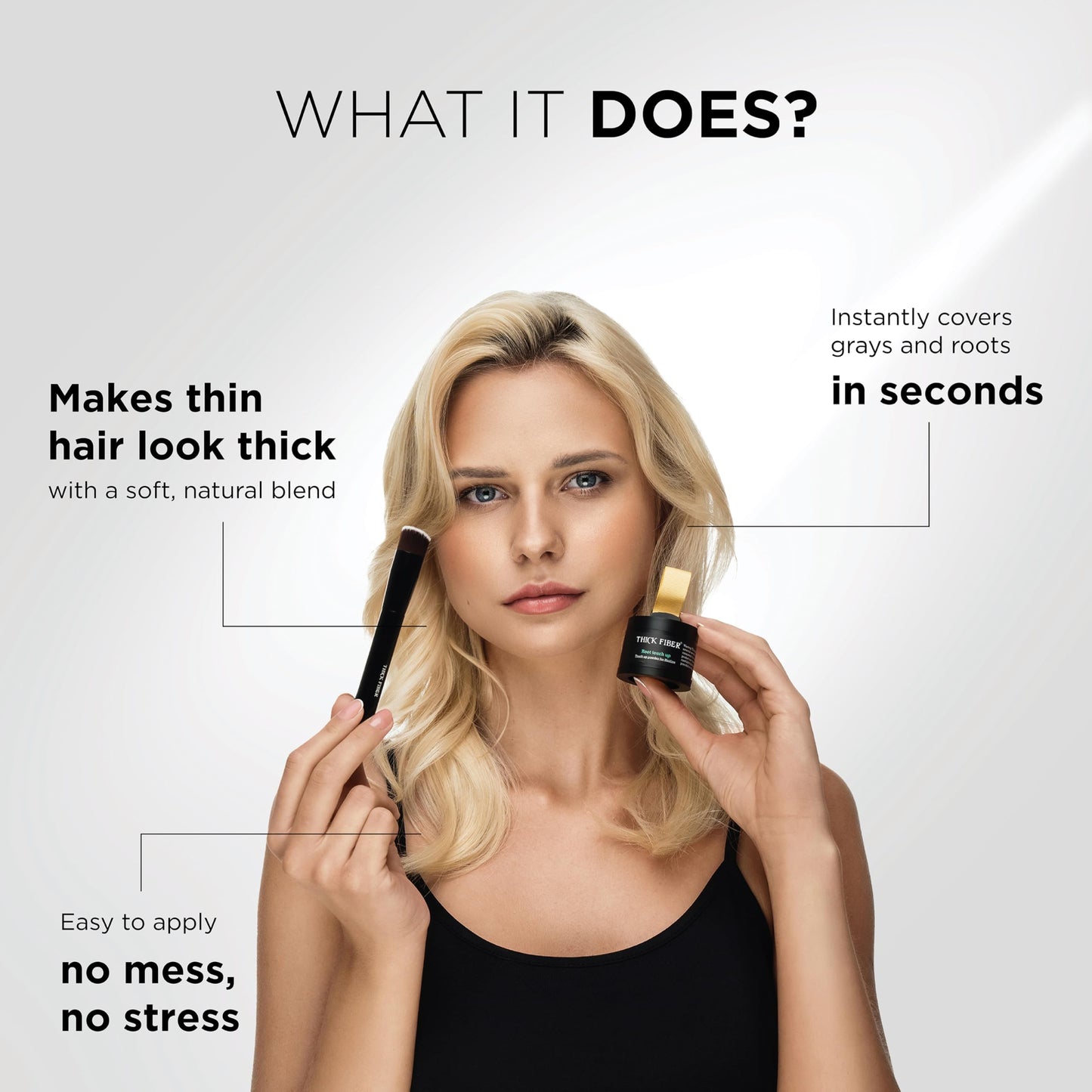THICK FIBER Root Touch Up & Hairline Powder with Brush 4g – Covers Grey Roots & Thinning Hair – Sweat & Water Resistant – Hair Concealer for Bald Spots & Fill-In (Black) for Women & Men