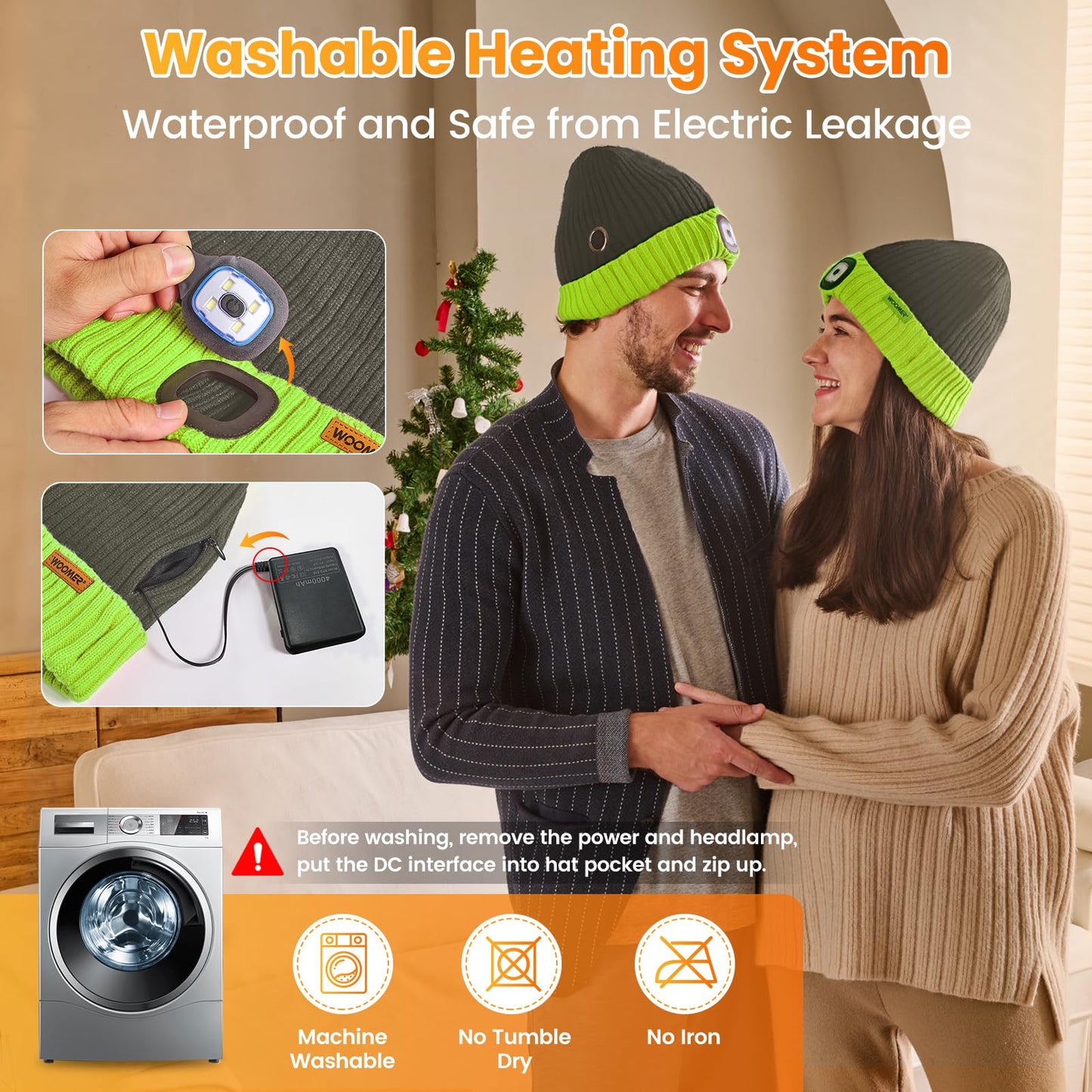 Heated Hat with Led Light, Knit Heated Beanie with 5V 4000mAH Rechargeable Battery Gifts for Men and Women